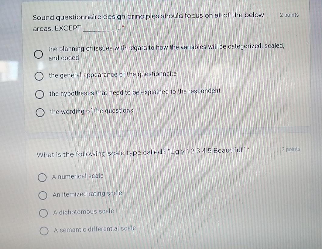 Solved 2 points Sound questionnaire design principles should