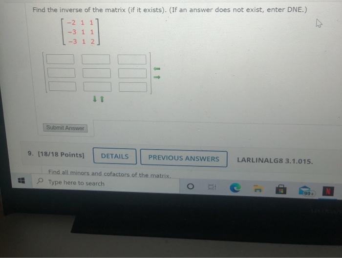 Solved Find the inverse of the matrix (if it exists). (If an | Chegg.com