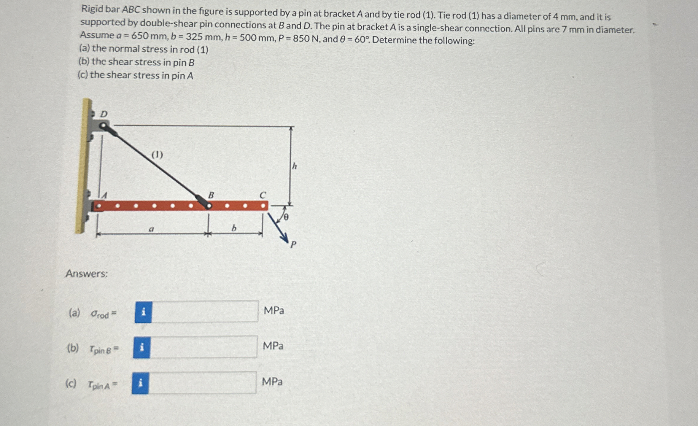 Solved Rigid bar ABC shown in the figure is supported by a | Chegg.com