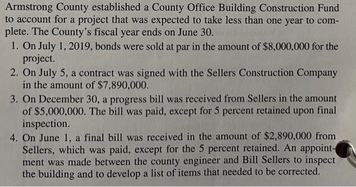 Solved Record the transactions in the County Office Building | Chegg.com