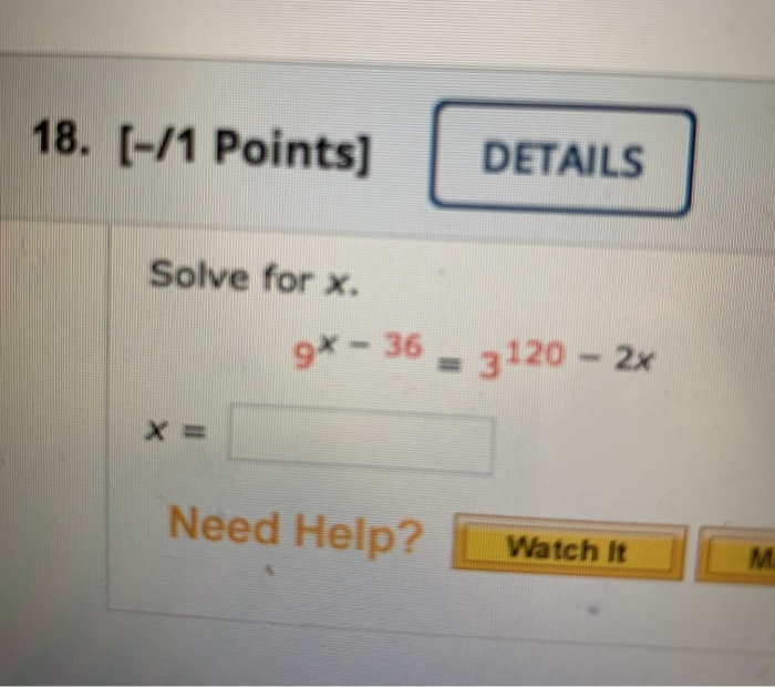 Solved 16. [-/1 Points] DETAILS Solve for x. (Enter your | Chegg.com