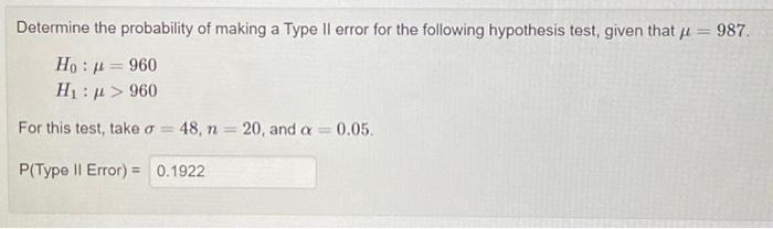 Solved Determine the probability of making a Type II error | Chegg.com