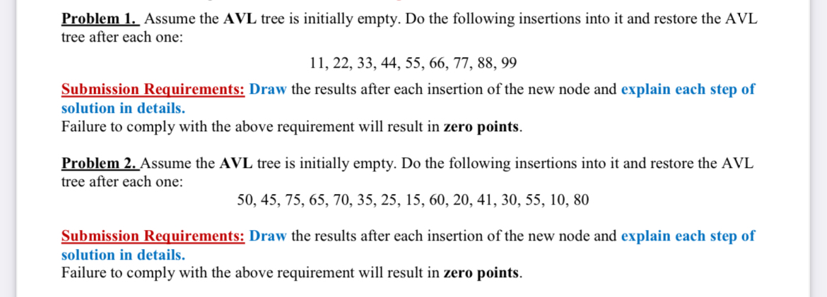 Solved Problem 1. ﻿Assume the AVL tree is initially empty. | Chegg.com
