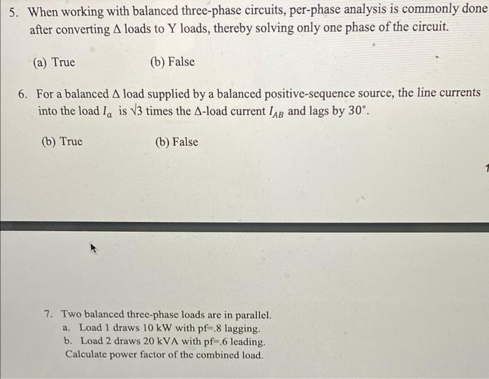 Solved 5. When Working With Balanced Three-phase Circuits, | Chegg.com