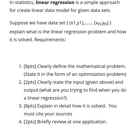 Solved In statistics, linear regression is a simple approach | Chegg.com