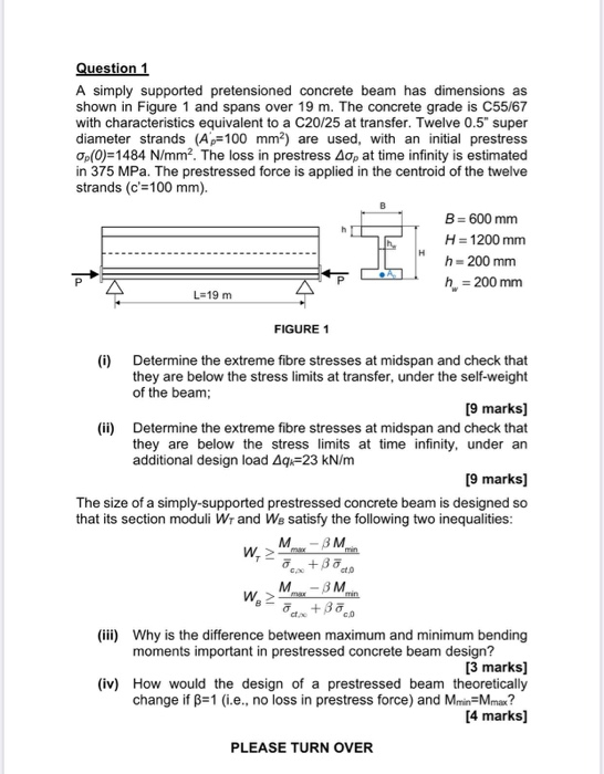 Question 1 A Simply Supported Pretensioned Concrete | Chegg.com