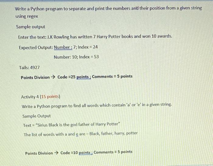 Solved Write a Python program to separate and print the | Chegg.com