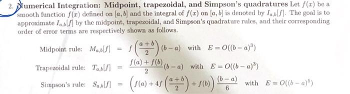 Solved Numerical Integration: Midpoint, Trapezoidal, And | Chegg.com