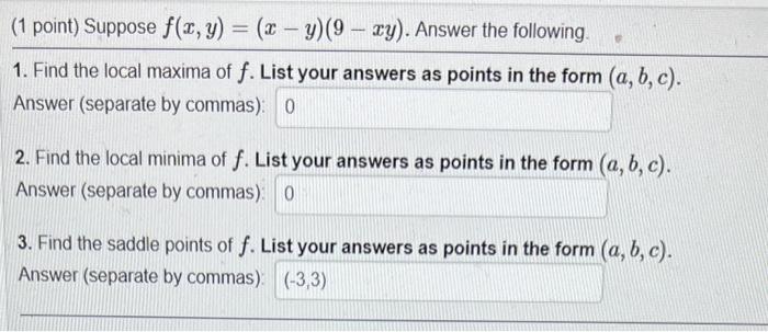 Solved 1 Point Suppose F X Y X−y 9−xy Answer The