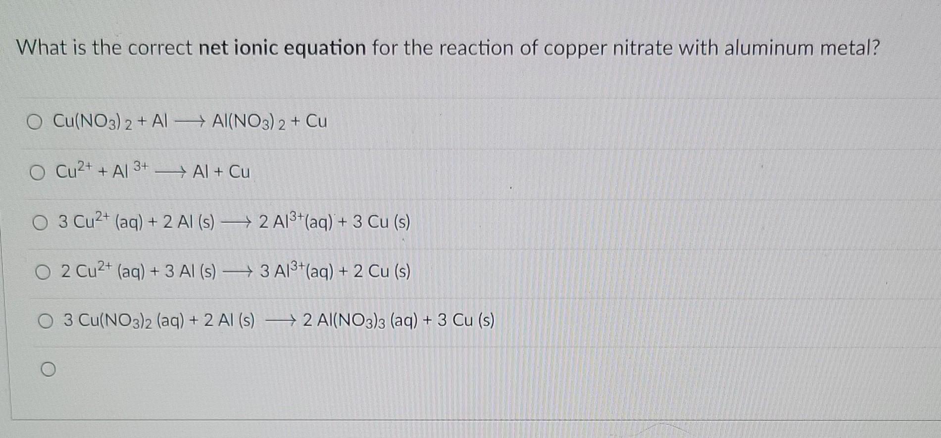 Solved What Is The Correct Net Ionic Equation For The