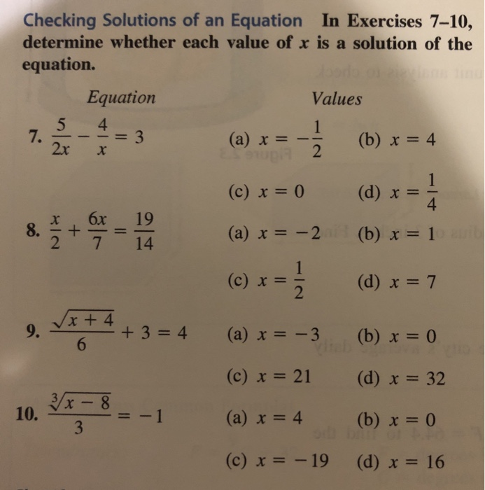 Solved Checking Solutions Of An Equation In Exercises 7-10, | Chegg.com