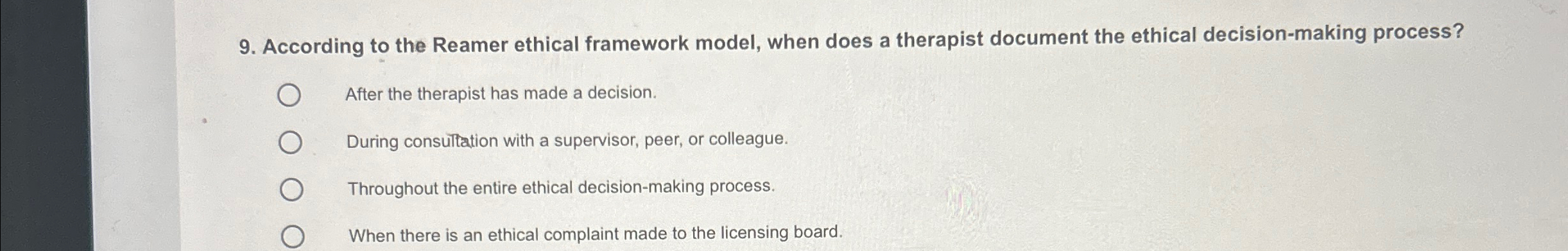 Solved According to the Reamer ethical framework model, when | Chegg.com