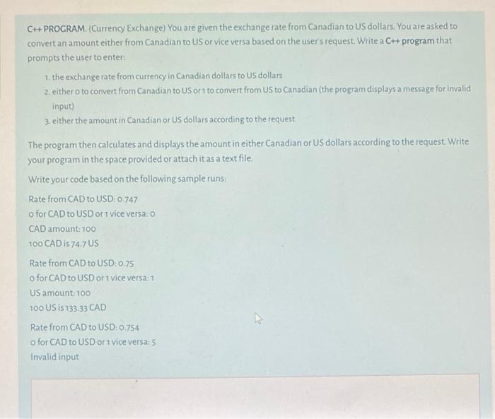 Solved C++ PROGRAM. (Currency Exchange) You are given the | Chegg.com
