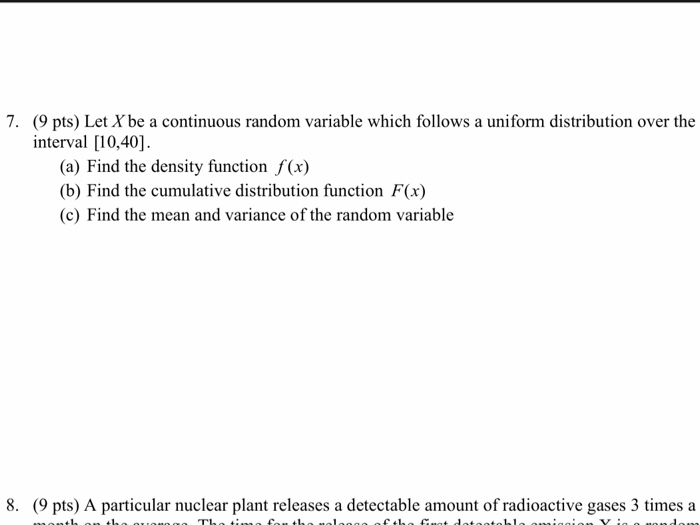 Solved 7 9 Pts Let X Be A Continuous Random Variable