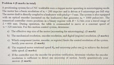 Solved Problem 4 (8 ﻿marks in total)A positioning system for | Chegg.com