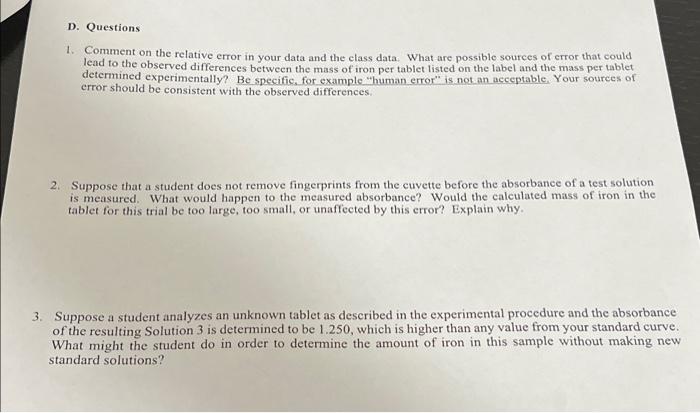 Solved D. Questions 1. Comment on the relative error in your | Chegg.com