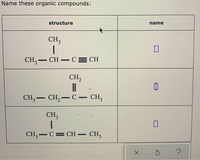 Solved Name These Organic Compounds Structure Name Chz I Chegg Com