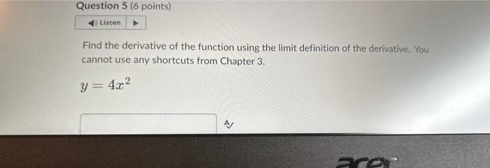 Solved Find the derivative of the function using the limit | Chegg.com