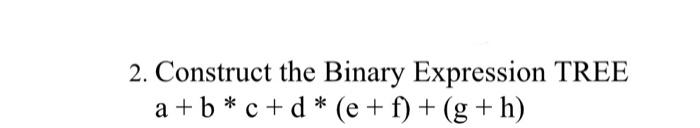 Solved 2. Construct the Binary Expression TREE a + b*c+d * | Chegg.com