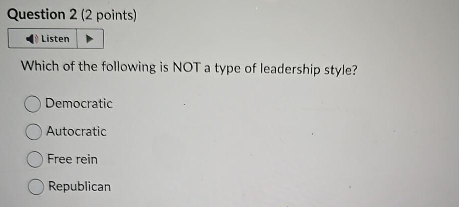 Solved Question 2 (2 ﻿points)Which of the following is NOT a | Chegg.com