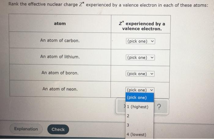 Solved Rank the effective nuclear charge Z* experienced by a | Chegg.com