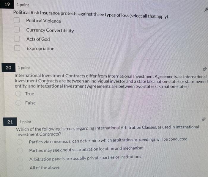 Solved Political Risk Insurance protects against three types | Chegg.com