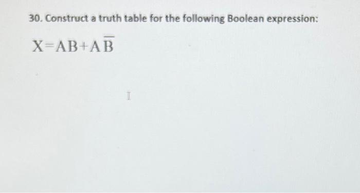 Solved 30. Construct a truth table for the following Boolean | Chegg.com