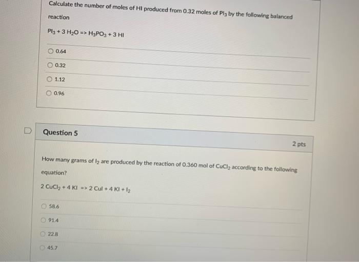 Solved Calculate the number of moles of Hl produced from | Chegg.com