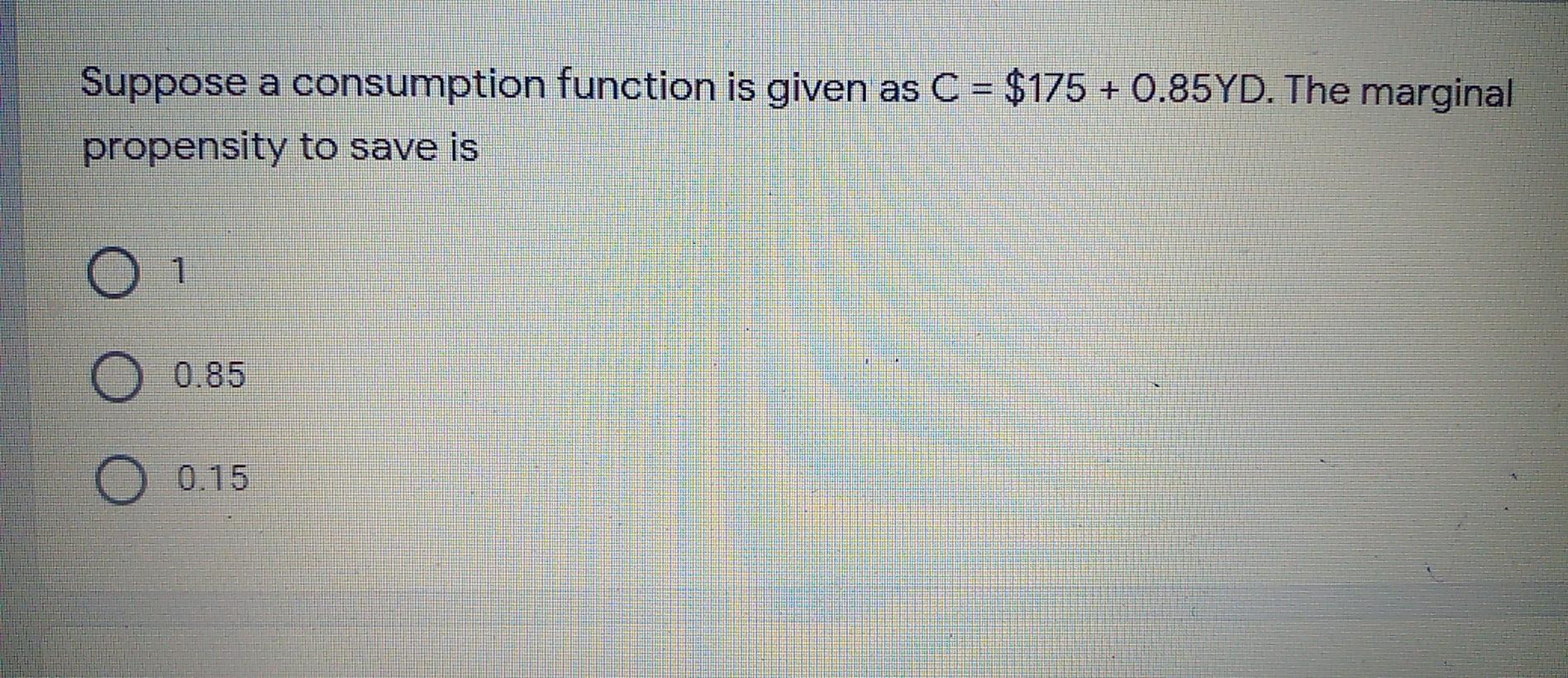 Solved Suppose A Consumption Function Is Given As C = $175 + | Chegg.com