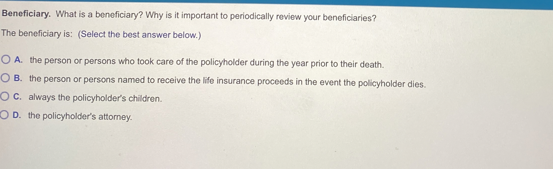 Solved Beneficiary. What is a beneficiary? Why is it