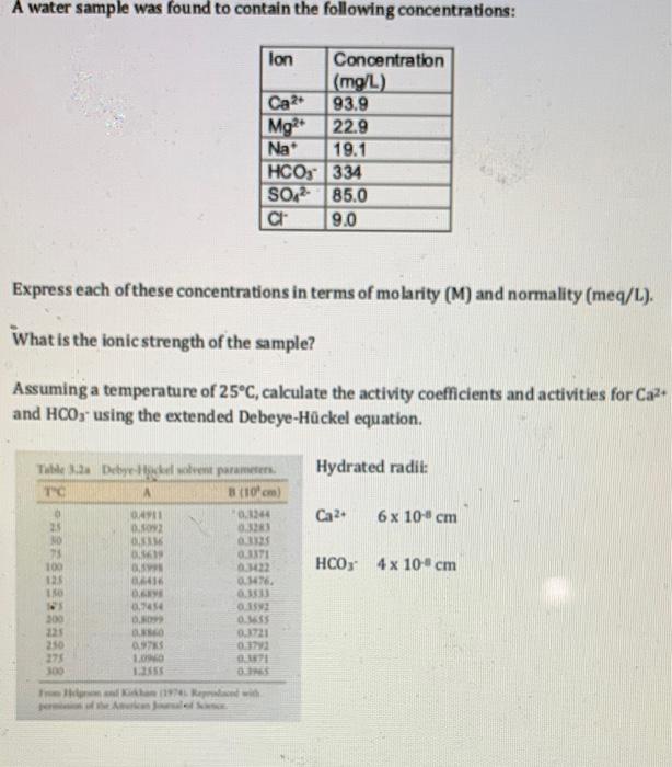Solved A water sample was found to contain the following | Chegg.com