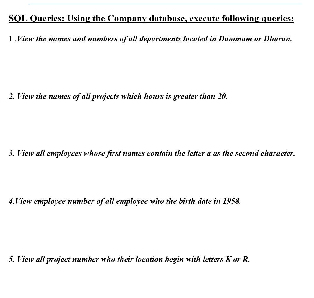 Solved SQL Queries: Using the Company database, execute | Chegg.com