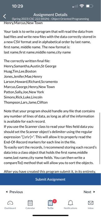 Solved 10:29 Assignment Details (Spring 2023) CSC 222 (002N) | Chegg.com