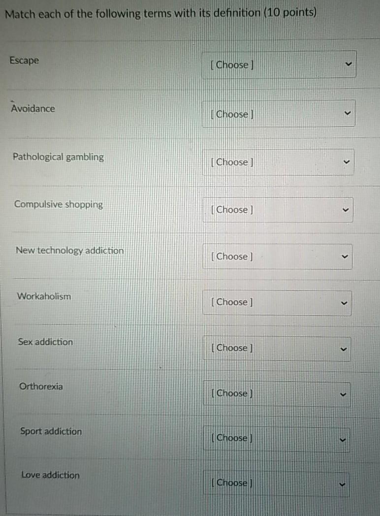 Solved Match each of the following terms with its definition | Chegg.com