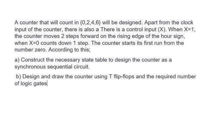 A counter that will count in {0,2,4,6} will be | Chegg.com