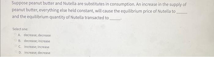 Solved Suppose peanut butter and Nutella are substitutes in | Chegg.com