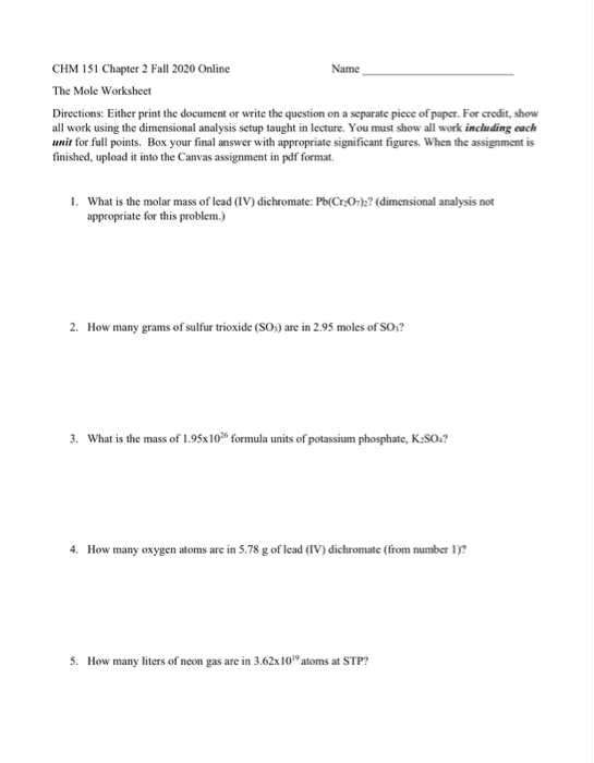 Solved 1. What is the molar mass of lead (IV) dichromate