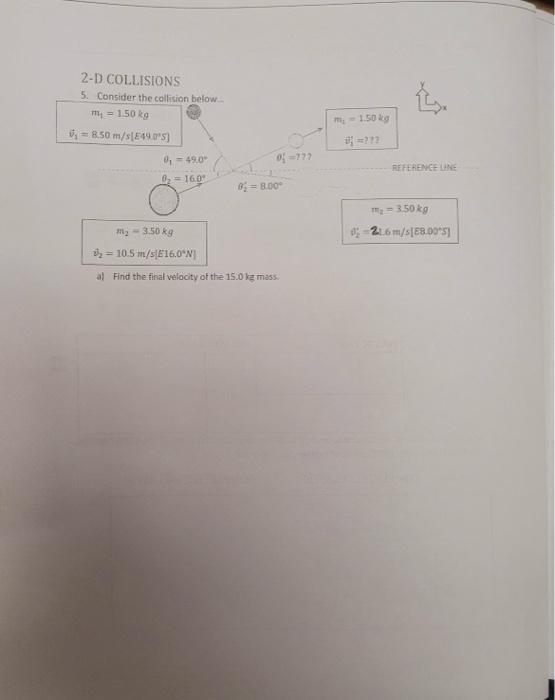 Solved 2-D COLLISIONS 5. Consider the collision below... m = | Chegg.com
