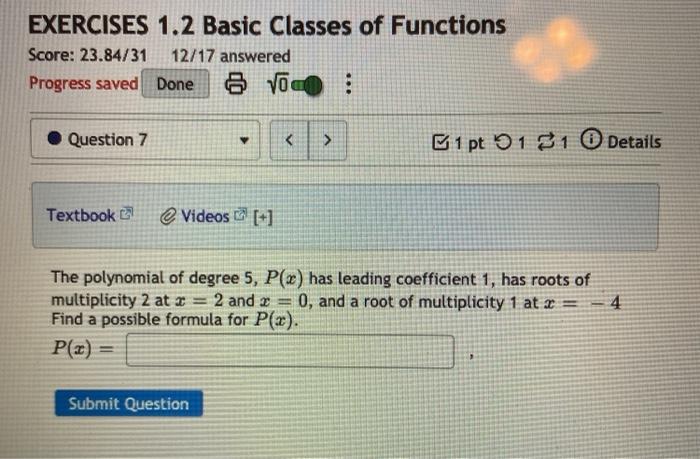 Solved EXERCISES 1.2 Basic Classes of Functions Score: | Chegg.com