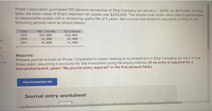 Solved Pirate Corporation Purchased 100 Percent Ownership Of Chegg
