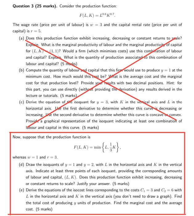 Solved Question 3 25 Marks Consider The Production