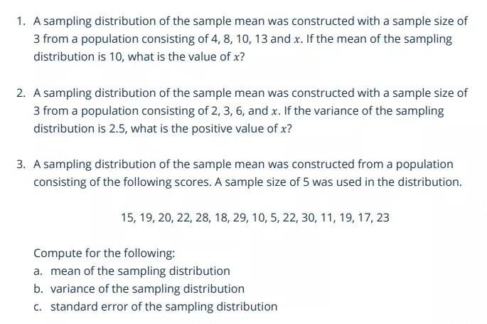 Solved 1. A sampling distribution of the sample mean was | Chegg.com