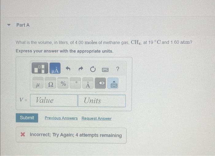 Solved What is the volume, in liters, of 4.00 moles of | Chegg.com
