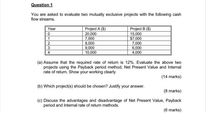 Solved Question 1 You are asked to evaluate two mutually | Chegg.com