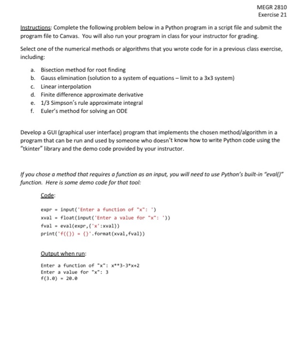 Solved MEGR 2810 Exercise 21 Instructions: Complete the | Chegg.com