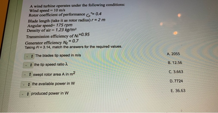 Solved A Wind Turbine Operates Under The Following | Chegg.com