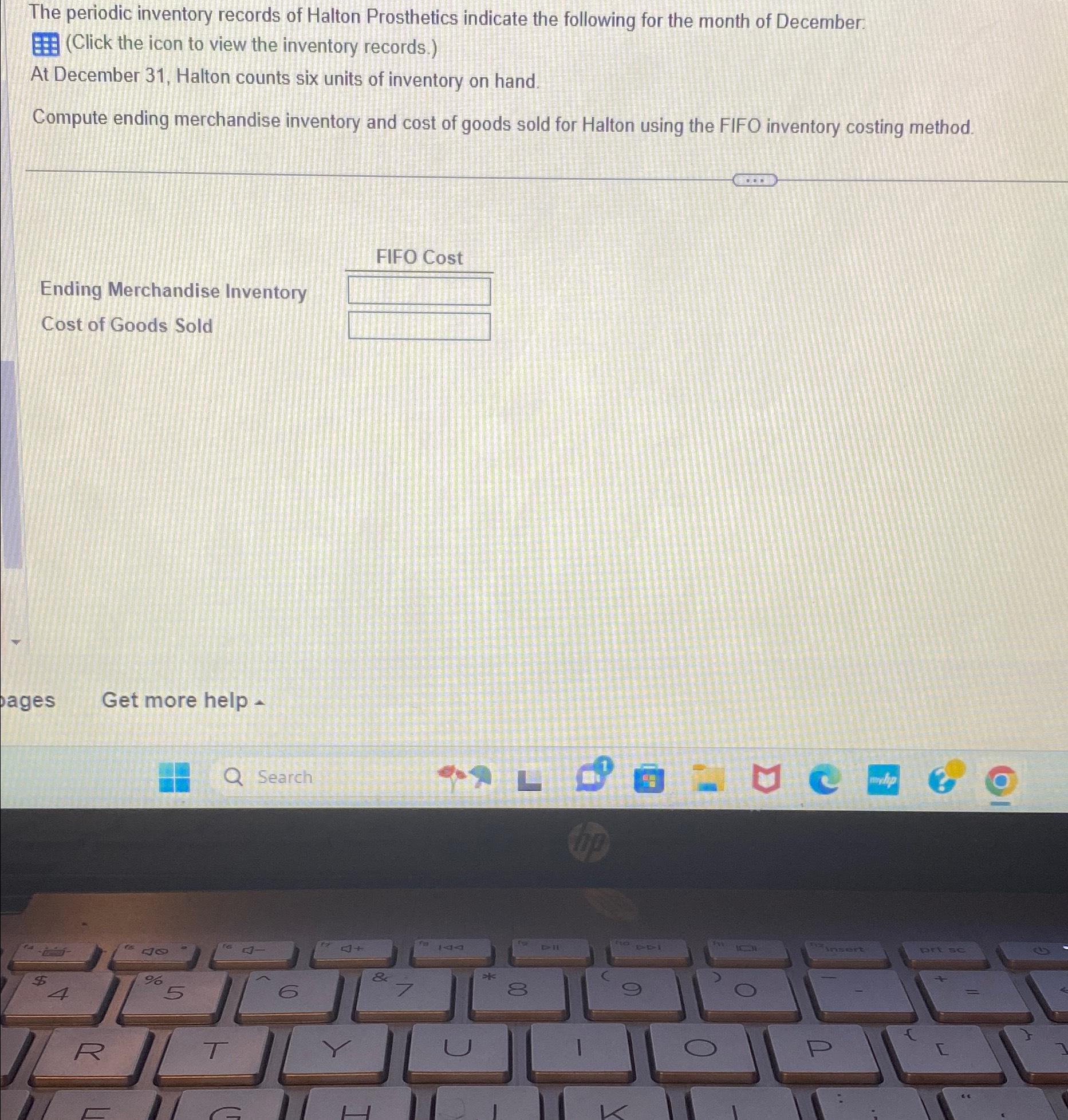 The periodic inventory records of Halton Prosthetics