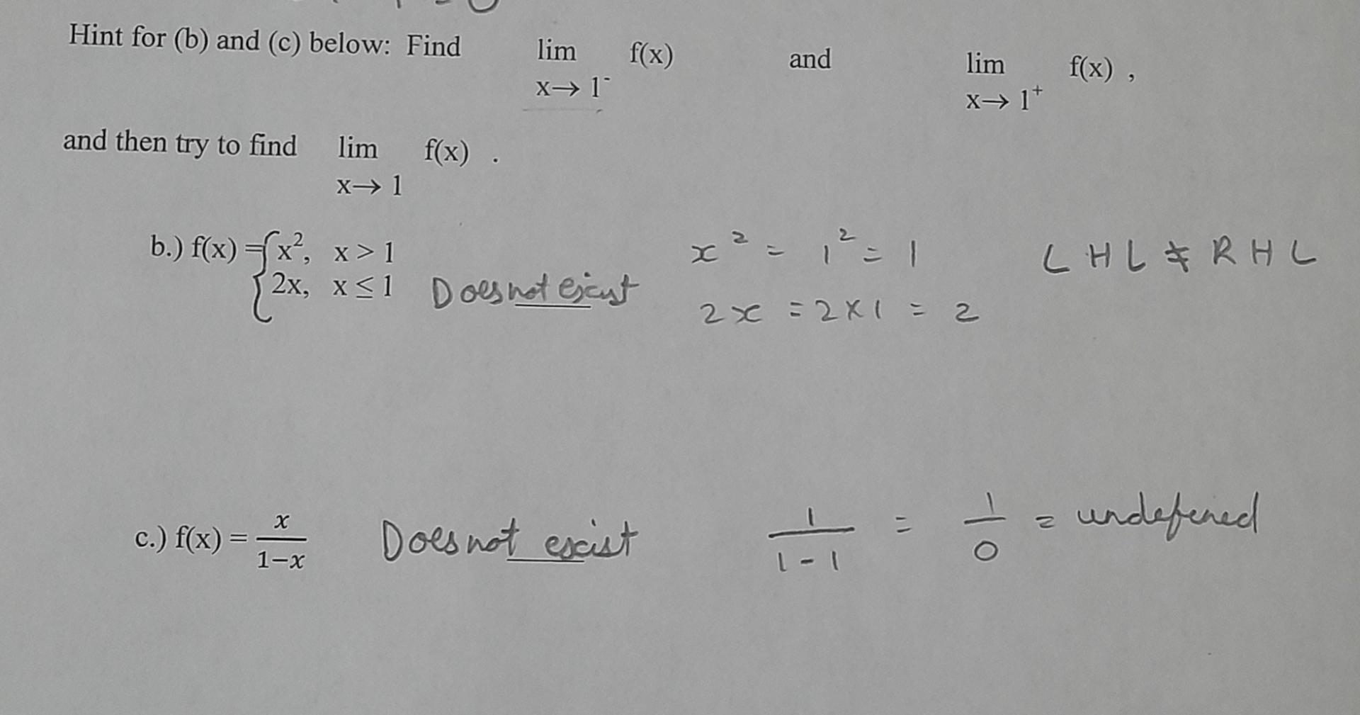 Solved Hint For B And C Below Find Limx→1−f X And