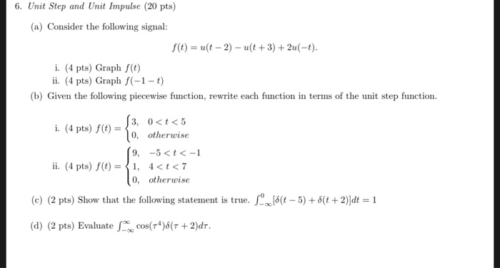 Solved 6. Unit Step and Unit Impulse (20 pts) (a) Consider | Chegg.com