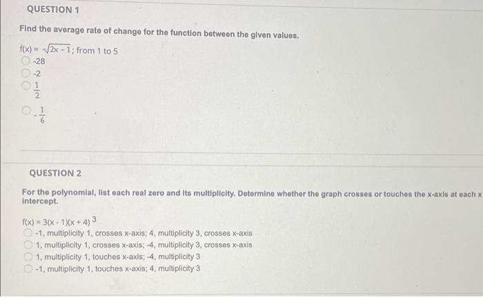 Solved QUESTION 1 OOO Find The Average Rate Of Change For | Chegg.com